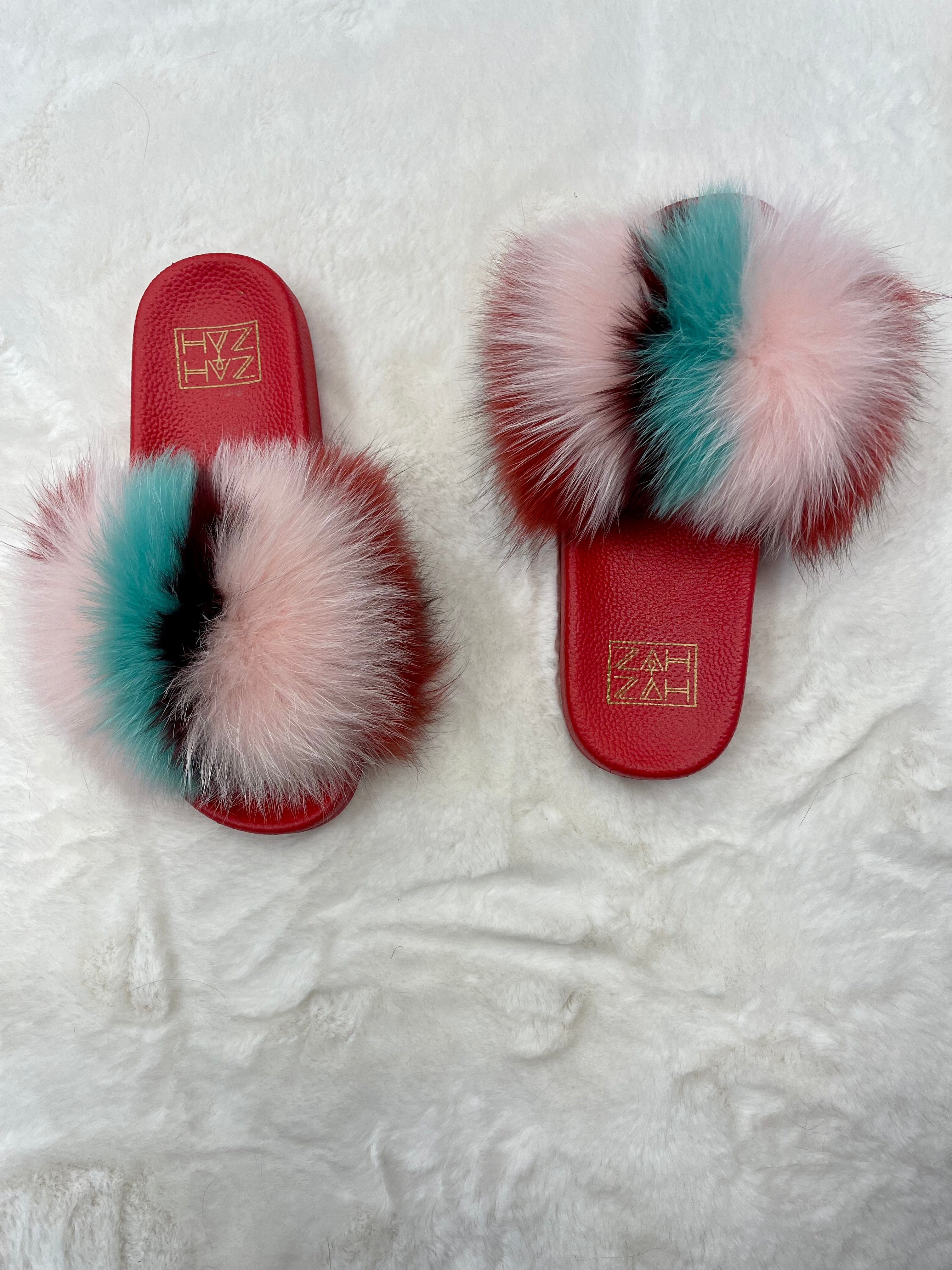 Pink Red Velvet Fluff Slide