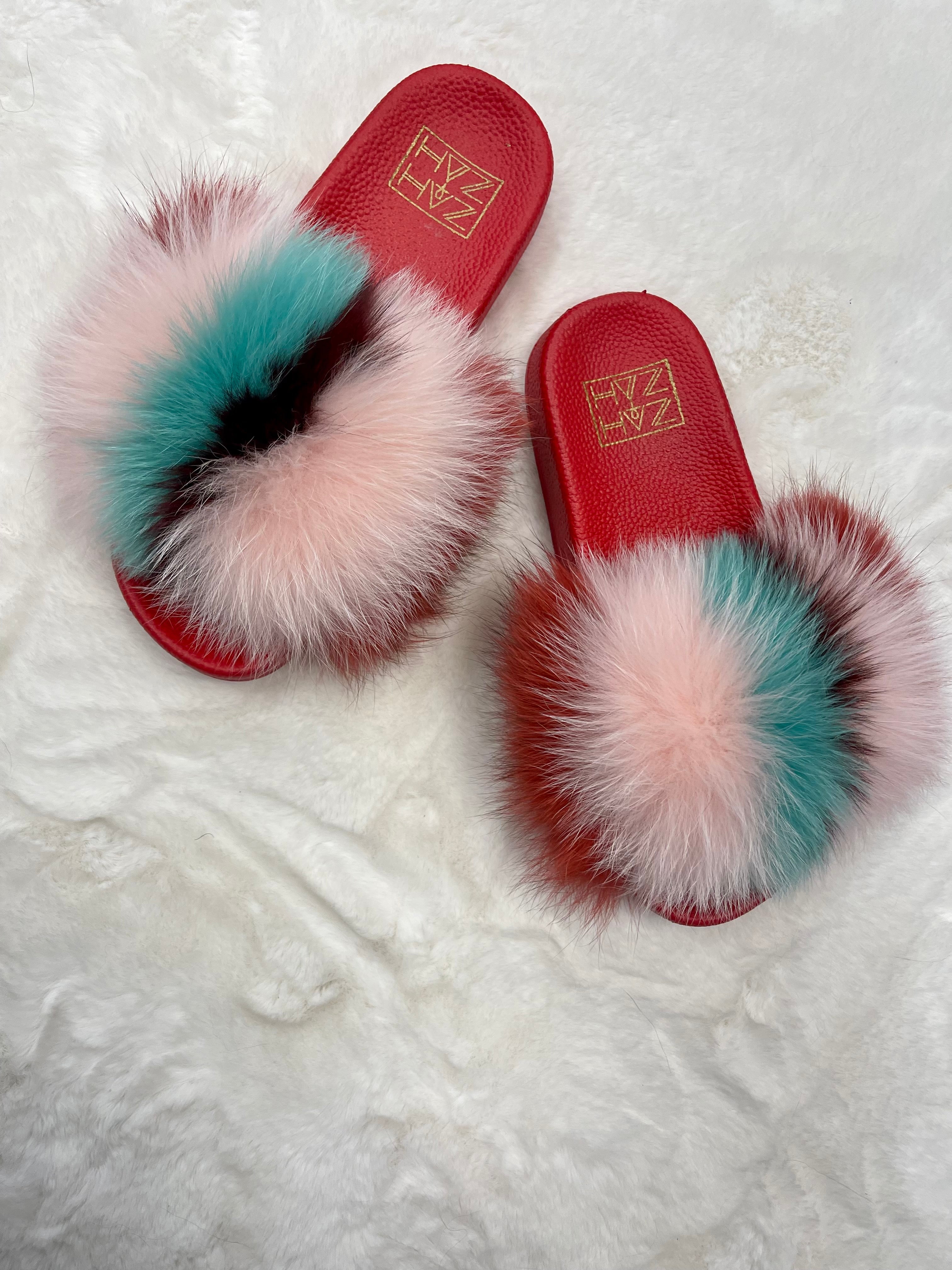 Pink Red Velvet Fluff Slide
