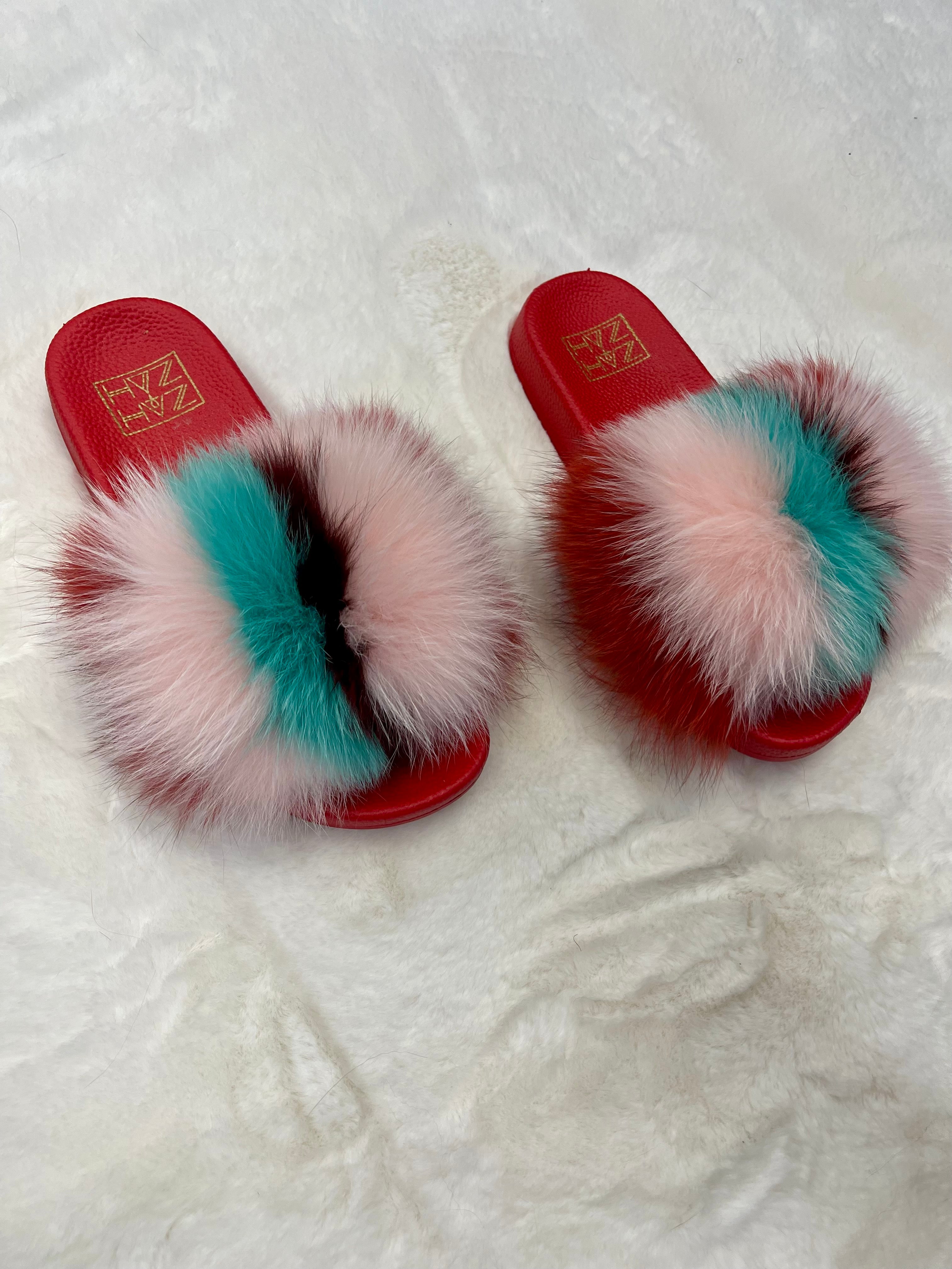Pink Red Velvet Fluff Slide